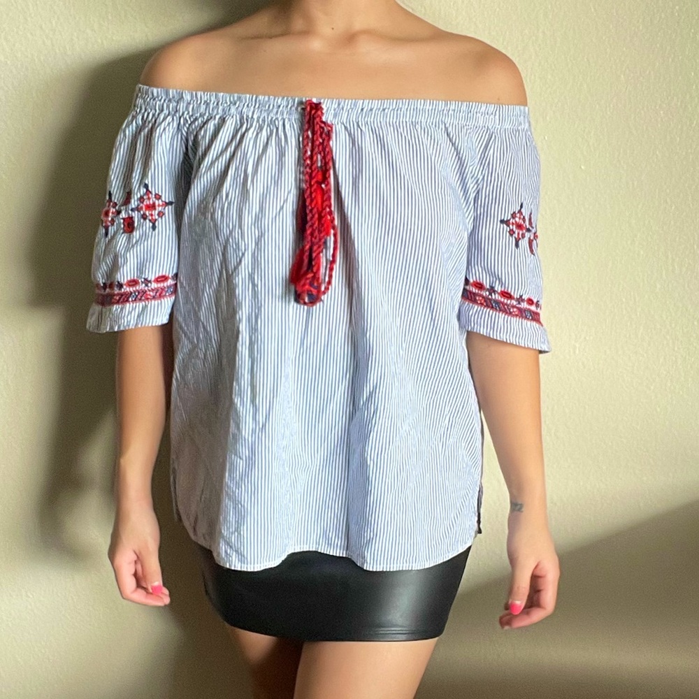 Bohemian Off Shoulder Striped Top